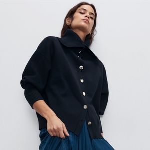 Zara black button cowl neck sweater